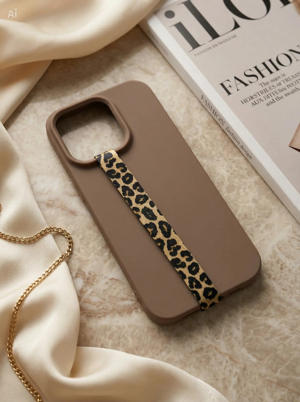 Velnoon Golden Leopard phone strap with leopard print smartphone lanyard for secure phone carrying