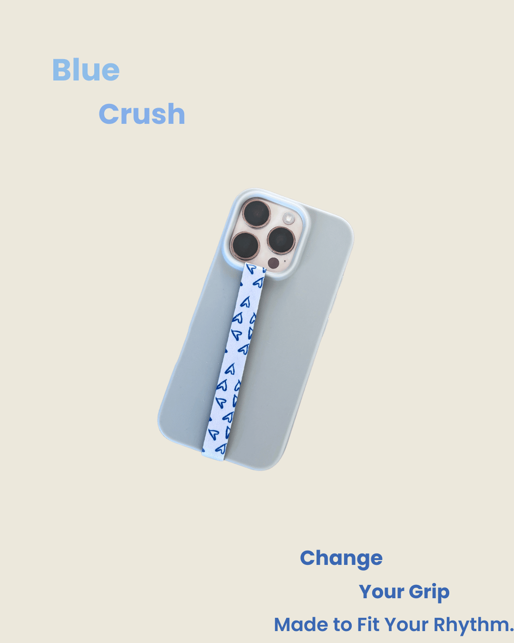 Velnoon Strap Blue Crush met blauwe hartjes design, stijlvol fashion accessoire voor je telefoon