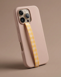 Velnoon Sunny Plaid phone lanyard strap with yellow plaid pattern for attaching to a smartphone case